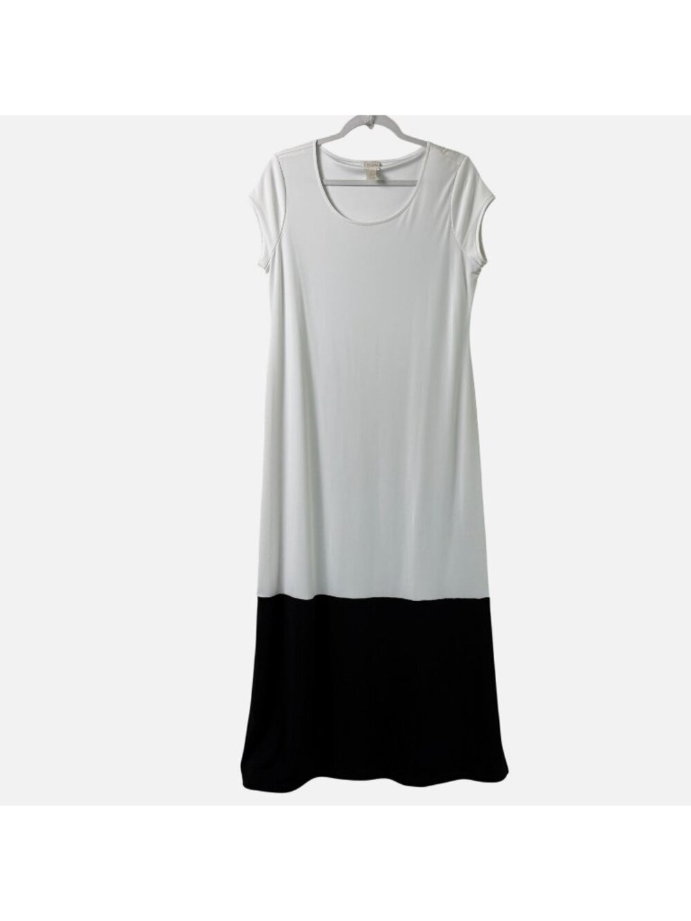 Chicos Maxi Dress Womens 1 US M White Black Color Block Short Sleeve Pullover